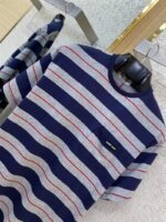 Miu Miu Blue Grey Stripe Logo Short Sleeve T-Shirt - 图片 6