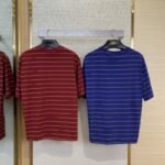 Miu Miu Striped Pocket Logo Cotton Round Neck Short Sleeve T-Shirt Red - 图片 2
