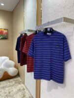 Miu Miu Striped Pocket Logo Cotton Round Neck Short Sleeve T-Shirt Red - 图片 3