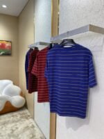 Miu Miu Striped Pocket Logo Cotton Round Neck Short Sleeve T-Shirt Blue - 图片 4