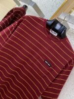 Miu Miu Striped Pocket Logo Cotton Round Neck Short Sleeve T-Shirt Red - 图片 6