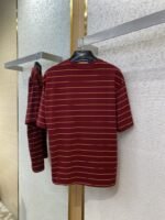 Miu Miu Striped Pocket Logo Cotton Round Neck Short Sleeve T-Shirt Red - 图片 7