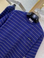 Miu Miu Striped Pocket Logo Cotton Round Neck Short Sleeve T-Shirt Blue - 图片 6