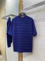 Miu Miu Striped Pocket Logo Cotton Round Neck Short Sleeve T-Shirt Blue - 图片 7