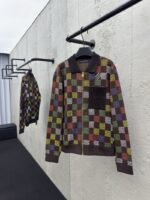 lv embossed checkerboard jacquard knit jacket