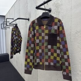 lv embossed checkerboard jacquard knit jacket