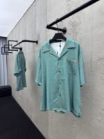 lv silk printed lapel short sleeve shirt