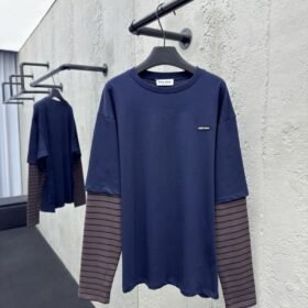 Miu Miu Brown Stripe Fake Two Piece Long Sleeve