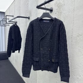 Lv twisted double-breasted knit cardigan