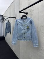 Lv Rope Embroidery Crew Neck Denim Jacket