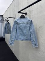 Lv Rope Embroidery Crew Neck Denim Jacket - 图片 2