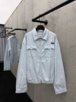 Miu Miu Solid Color Letter Logo Zipper Long Sleeve Jacket Coat