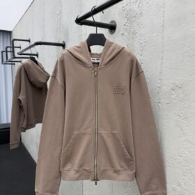 Miu Miu Cocoa Brown Logo Zipper Sweatshirt