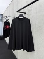 Balenciaga Loose Round Neck Monogram Drop Shoulder Long Sleeve T-Shirt