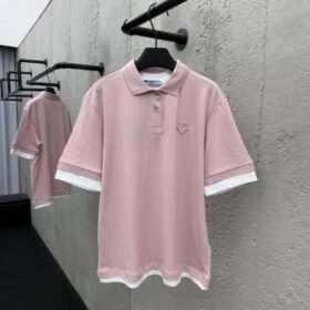 Prada Plain Knit False Two Piece Short Sleeve Polo Shirt 1