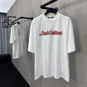 LV letter embroidered ribbed short sleeve