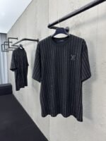 LV Fine Striped Crystal Beaded Short-Sleeved T-Shirt