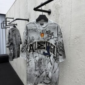 Balenciaga Graffiti Print Letter Label Round Neck Short Sleeve