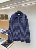 Miu Miu Blue And White Striped Polo Long-Sleeve Shirt