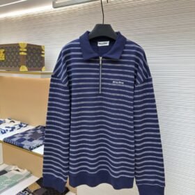 Miu Miu Blue And White Striped Polo Long-Sleeve Shirt