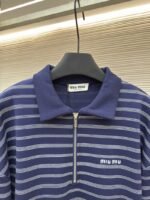 Miu Miu Blue And White Striped Polo Long-Sleeve Shirt - 图片 3