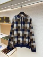 LV Checkered Alphabet Logo Hooded Long-Sleeve Sweatshirt