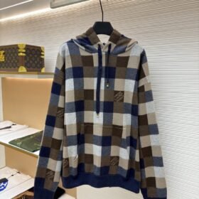 LV Checkered Alphabet Logo Hooded Long-Sleeve Sweatshirt