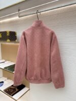 LV Embossed Suede Stand Collar Zipper Long Sleeve Leather Jacket 1 - 图片 2