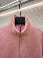 LV Embossed Suede Stand Collar Zipper Long Sleeve Leather Jacket 1 - 图片 3