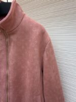 LV Embossed Suede Stand Collar Zipper Long Sleeve Leather Jacket 1 - 图片 5
