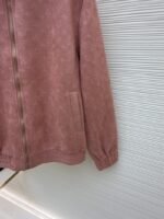 LV Embossed Suede Stand Collar Zipper Long Sleeve Leather Jacket 1 - 图片 7