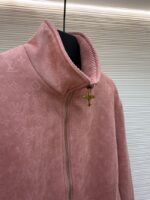 LV Embossed Suede Stand Collar Zipper Long Sleeve Leather Jacket 1 - 图片 8