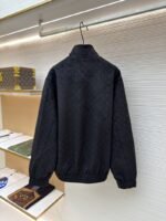 LV Embossed Suede Stand Collar Zipper Long Sleeve Leather Jacket 2 - 图片 2
