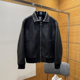 Bottega Veneta Long Woven Leather Jacket Coat