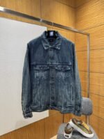 Balenciaga Distressed Single-Breasted Pocket Lapel Denim Jacket