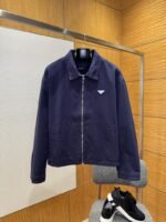 Prada Triangular Logo Distressed Denim Jacket