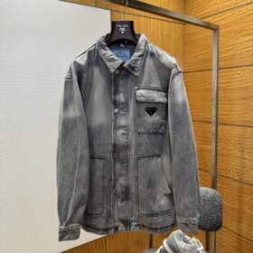 Prada Solid Color Single-Breasted Casual Denim Jacket