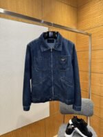 Prada Washed Zipper Long-Sleeve Denim Jacket Coat
