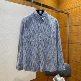 Dior All-Over Print Denim Lapel Collar Shirt