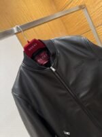 Gucci Logo Embroidered Leather Jacket Coat - 图片 3