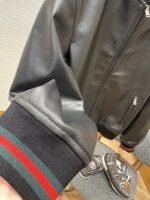 Gucci Logo Embroidered Leather Jacket Coat - 图片 4