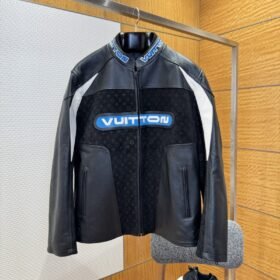 LV Patchwork Racing Leather Jacket Coat