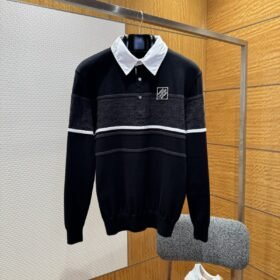 LV Jacquard Color-Block Knit Polo Shirt