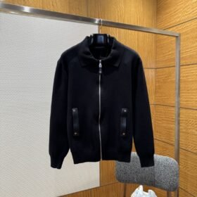 LV Leather Label Knit Wool Zipper Cardigan