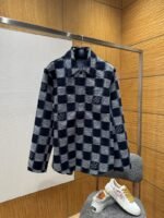 LV Check Print Single-Breasted Long-Sleeve Jacket Coat 2