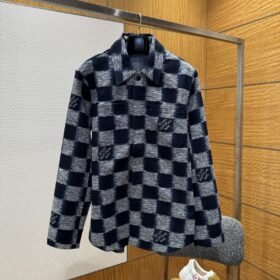 LV Check Print Single-Breasted Long-Sleeve Jacket Coat 2