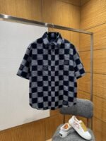 LV Logo Print Pointed Collar Single-Button Short-Sleeve Shirt 2