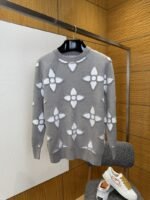 LV Pattern Jacquard Crew Neck Long Sleeve Sweater