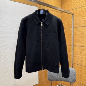 LV Monogram Print Embroidered Lapel Zipper Jacket