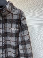 Miu Miu Lambswool Plaid Embroidered Zipper Jacket Coat 1 - 图片 5